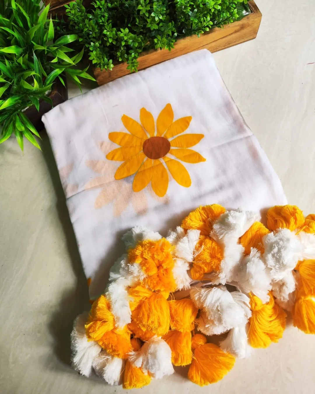 Sunflower Cindrella Tassel Mulmul (Saree)