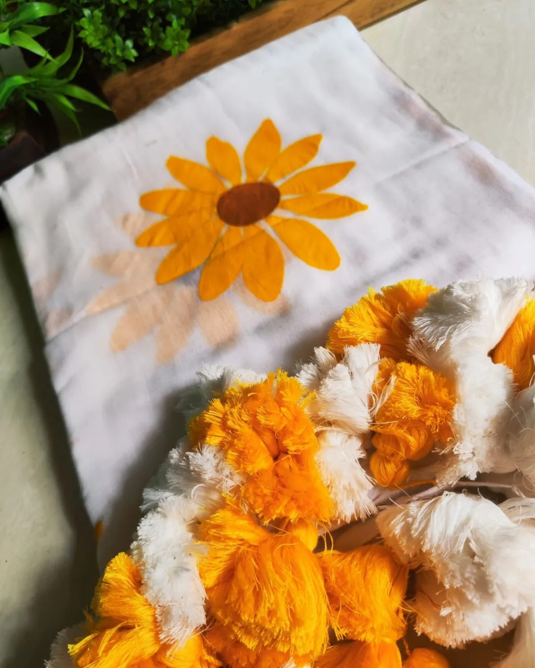 Sunflower Cindrella Tassel Mulmul (Saree)