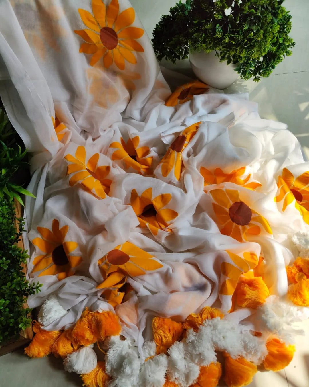 Sunflower Cindrella Tassel Mulmul (Saree)