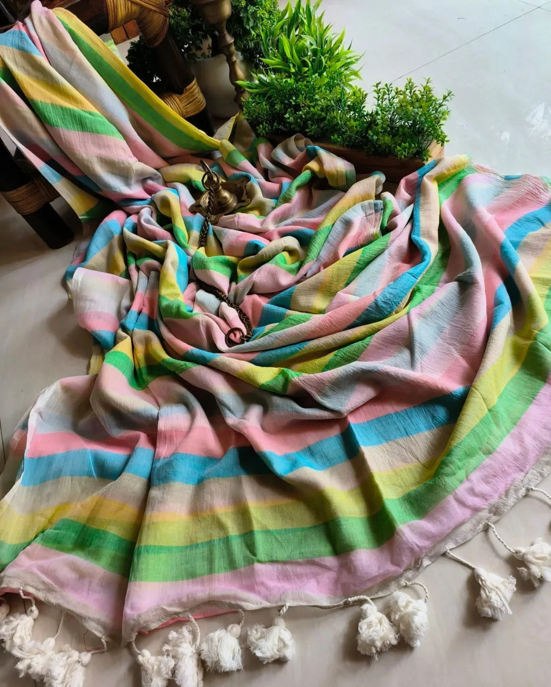 Colorful Stripes Mulmul (Saree)