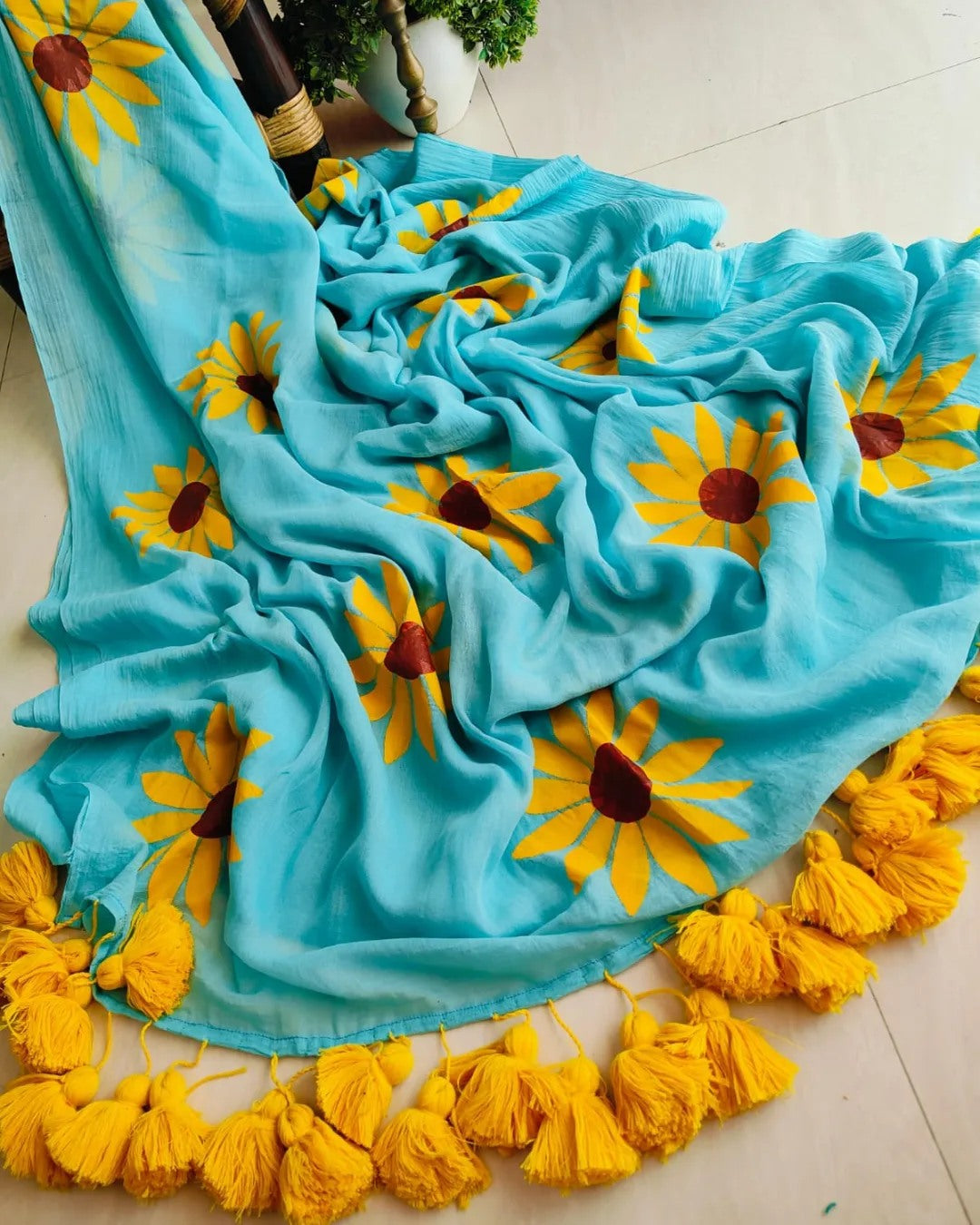 Sunflower Cindrella Tassel Mulmul (Saree)