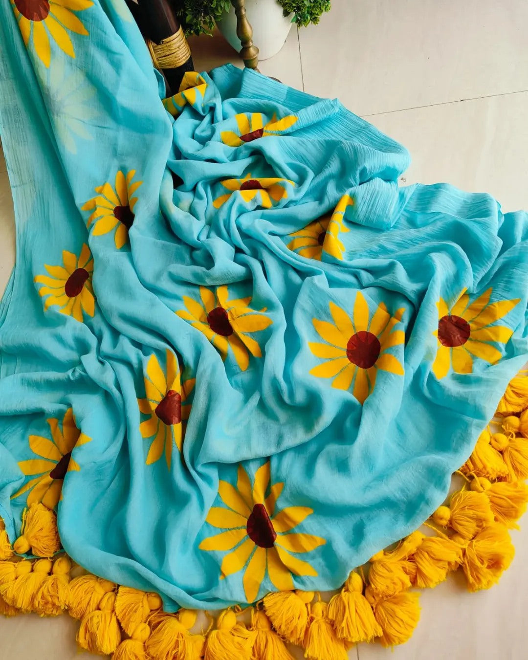 Sunflower Cindrella Tassel Mulmul (Saree)