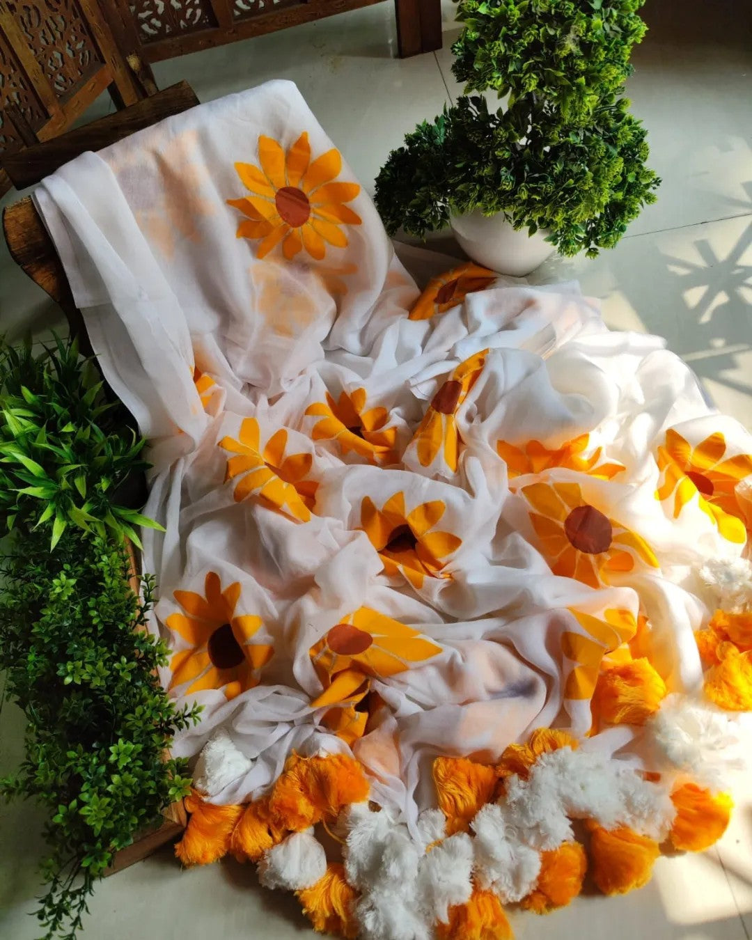 Sunflower Cindrella Tassel Mulmul (Saree)