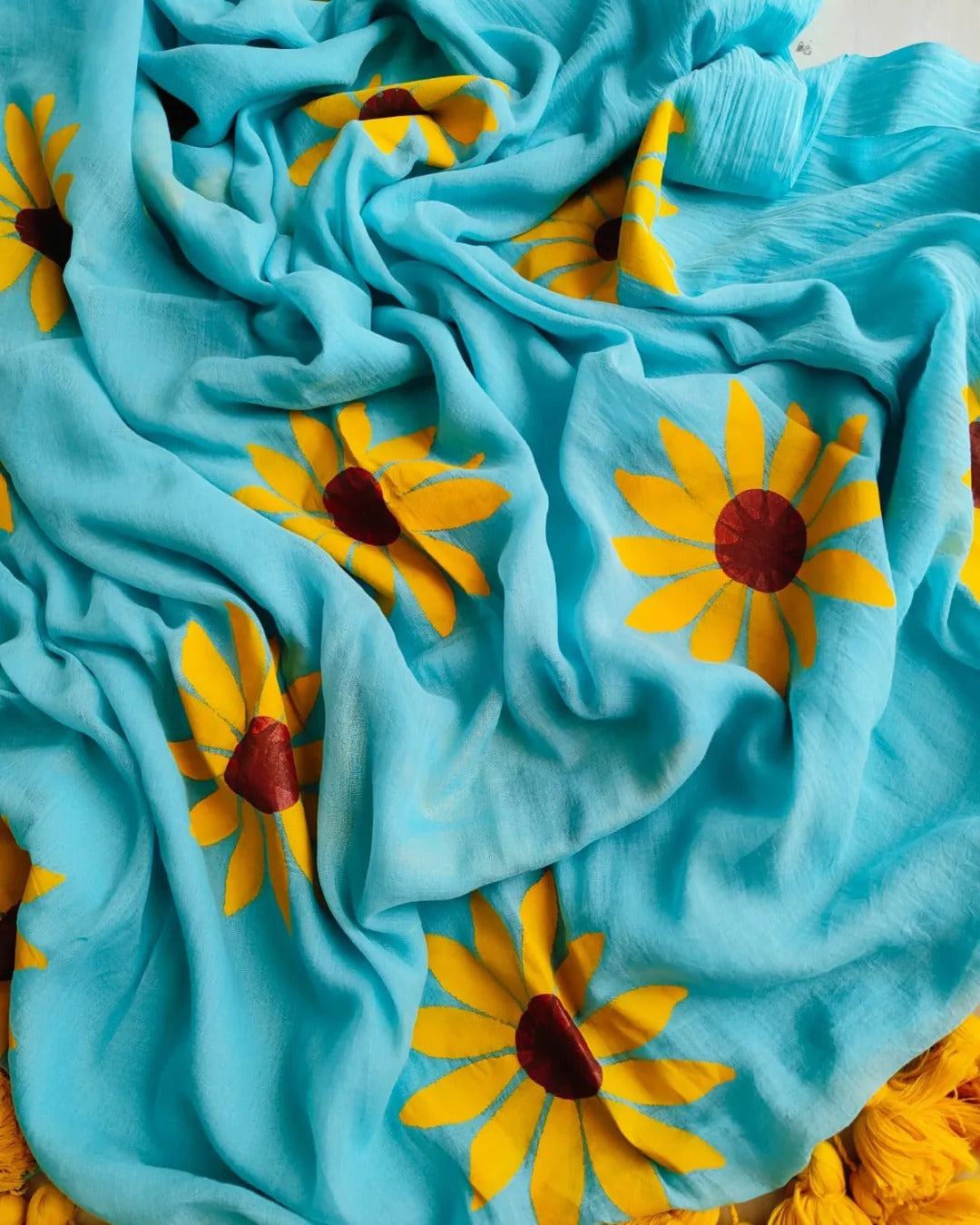 Sunflower Cindrella Tassel Mulmul (Saree)