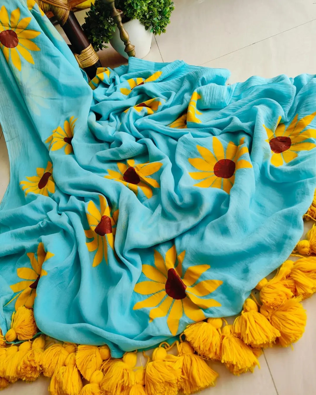 Sunflower Cindrella Tassel Mulmul (Saree)