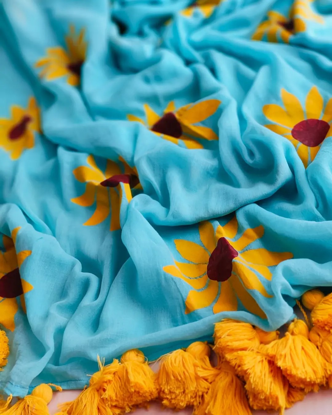 Sunflower Cindrella Tassel Mulmul (Saree)