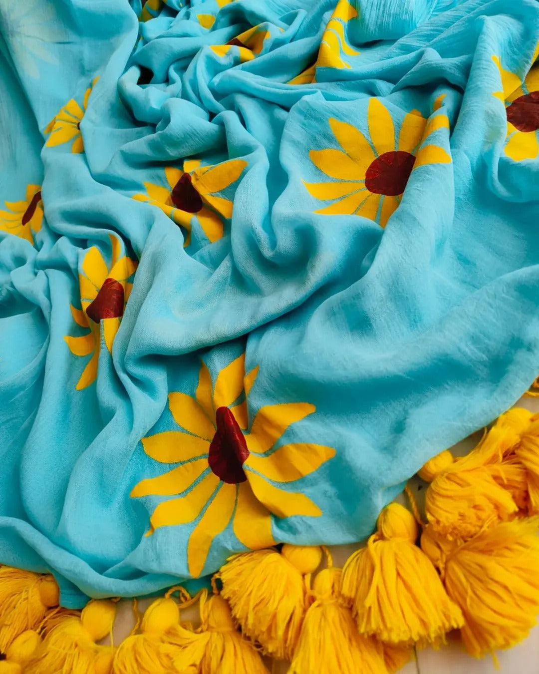 Sunflower Cindrella Tassel Mulmul (Saree)