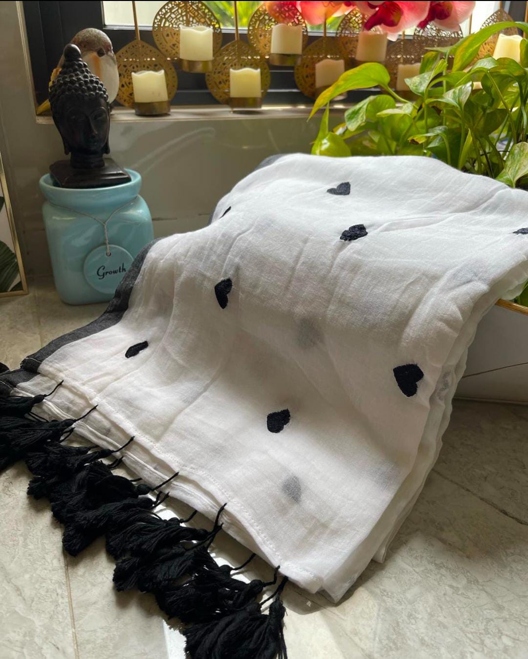 Heart Embroidered Mulmul (Saree)