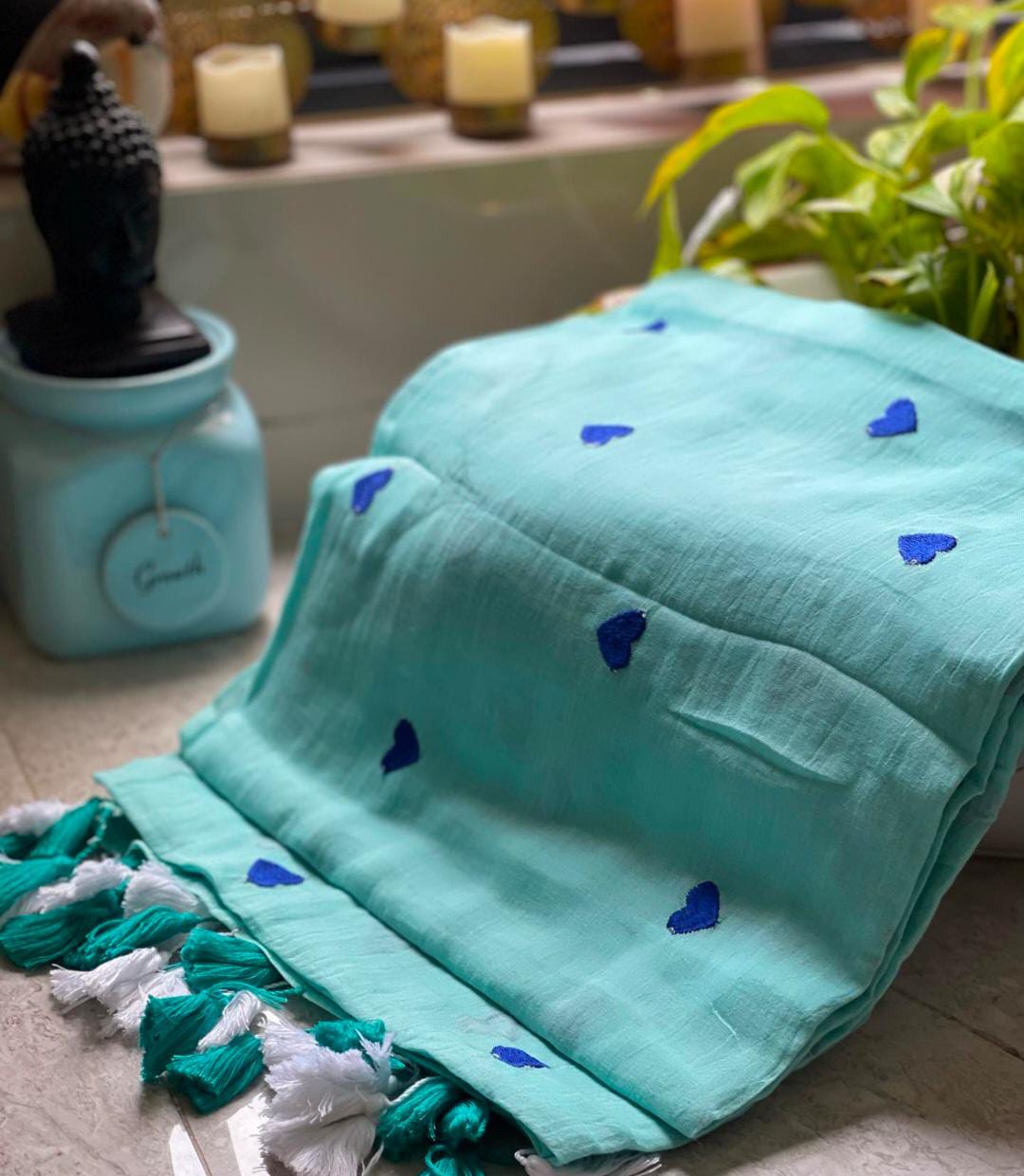 Heart Embroidered Mulmul (Saree)