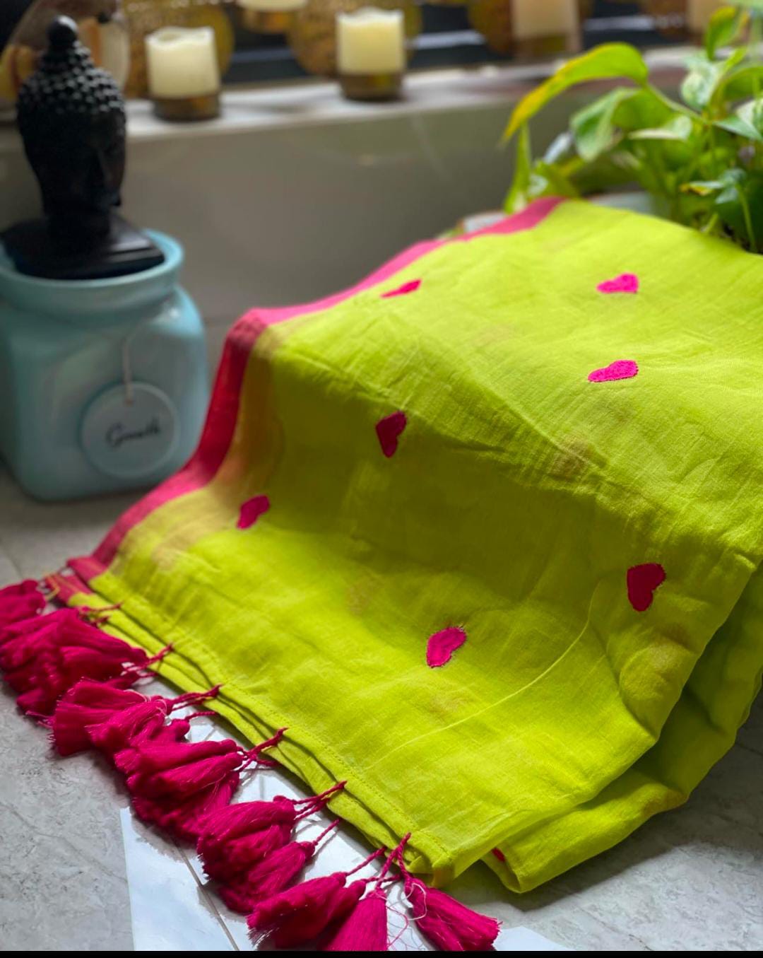 Heart Embroidered Mulmul (Saree)