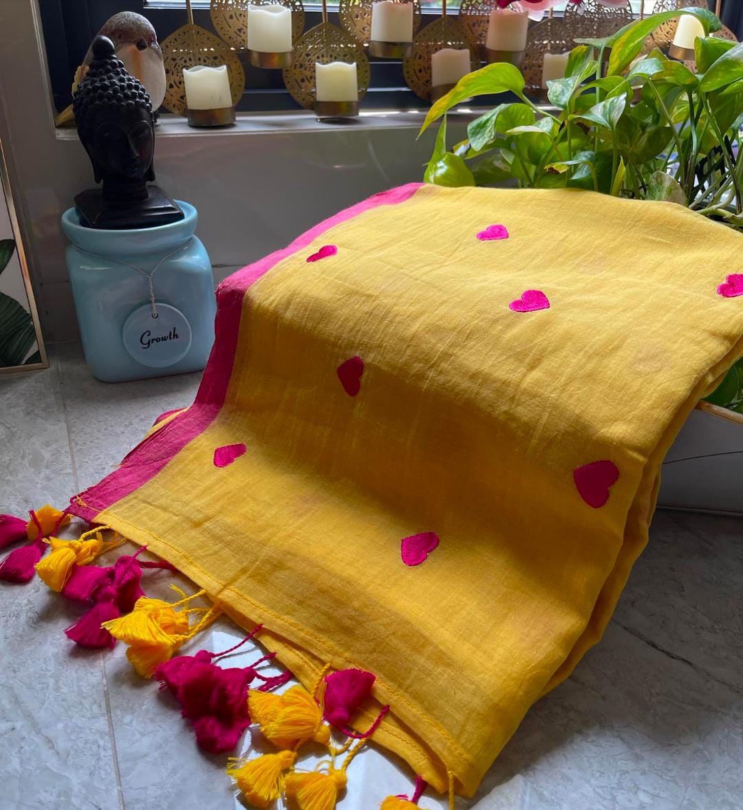 Heart Embroidered Mulmul (Saree)