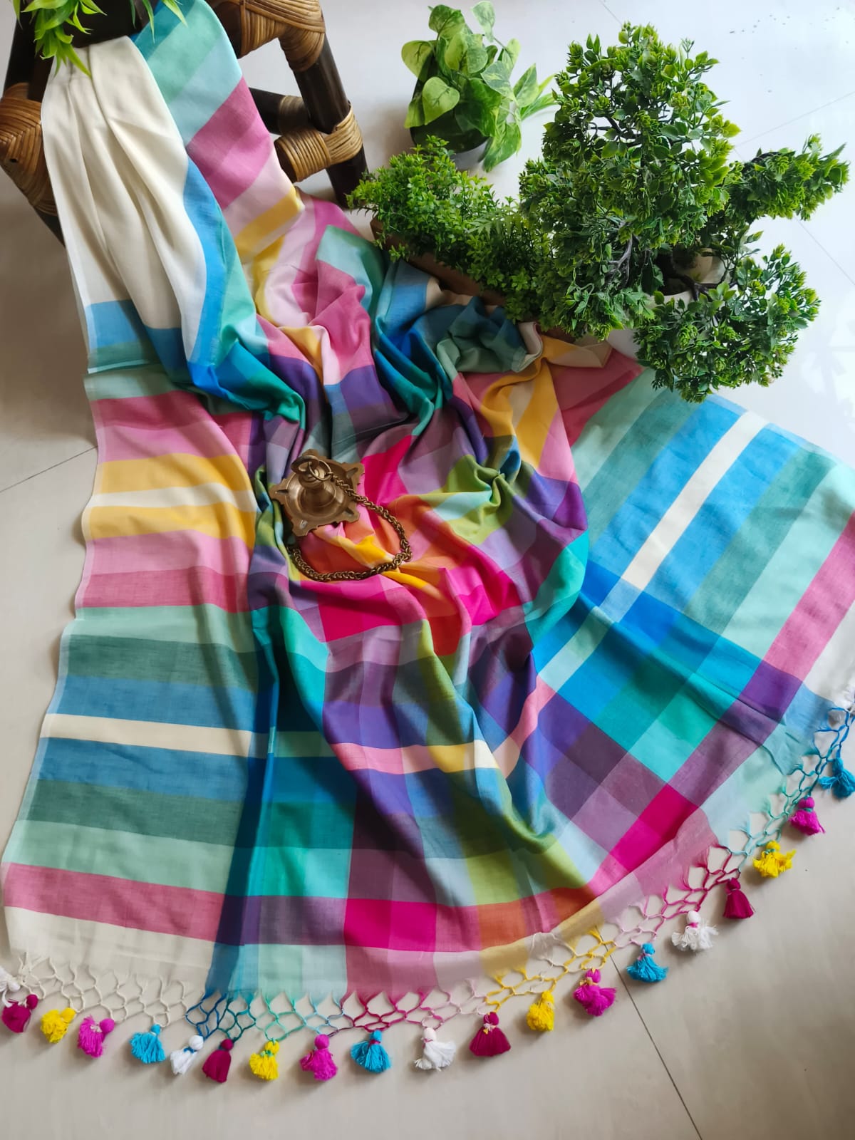 Cloudy Rainbow Mulmul (Saree)