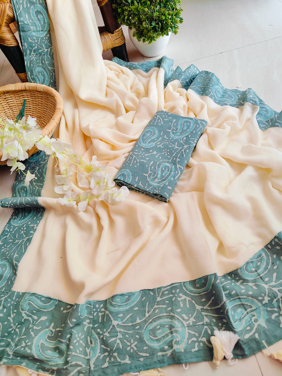 Handwoven Bagru Mulmul (Saree)