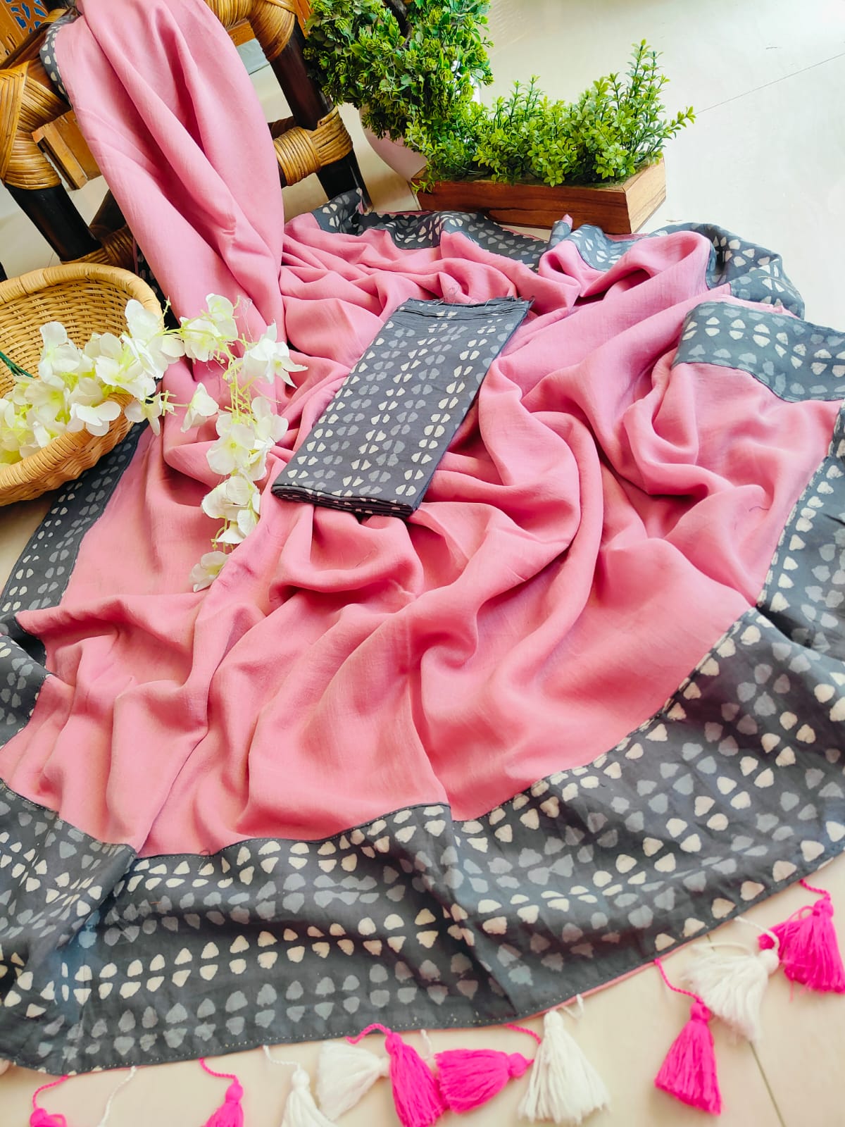 Handwoven Bagru Mulmul (Saree)