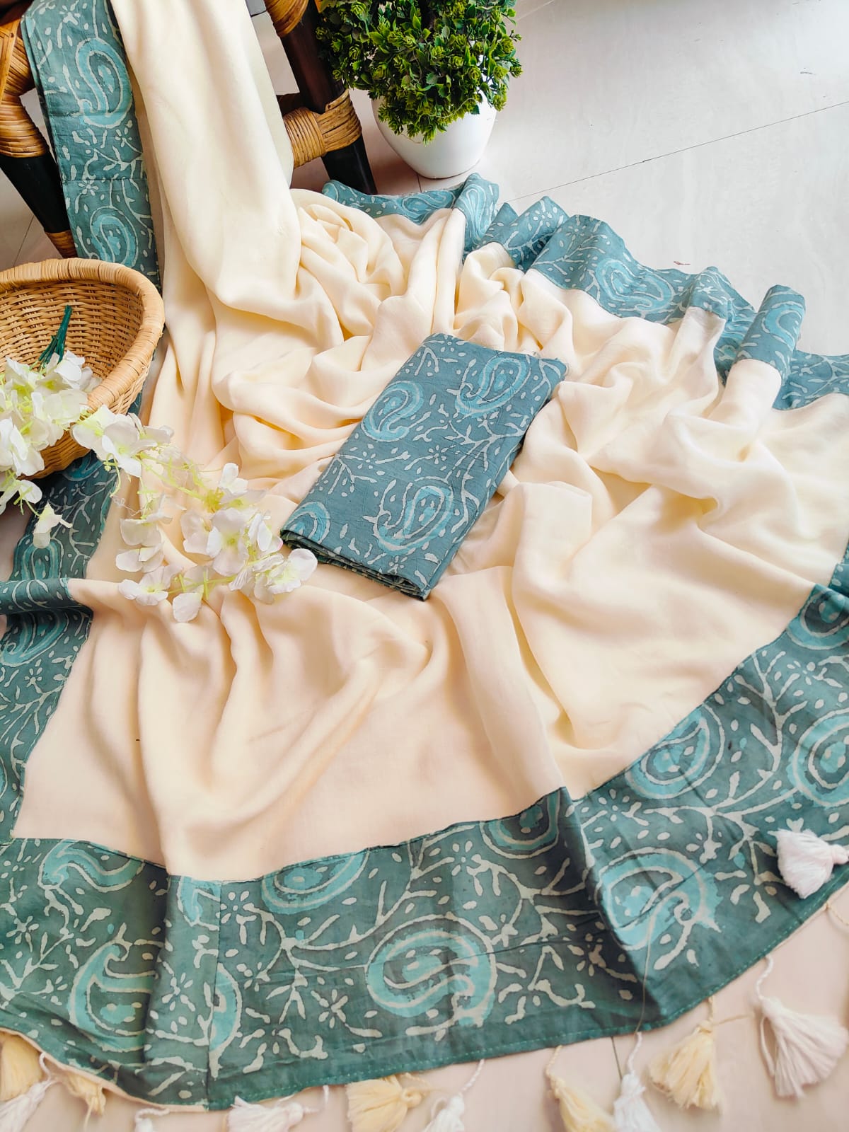 Handwoven Bagru Mulmul (Saree)