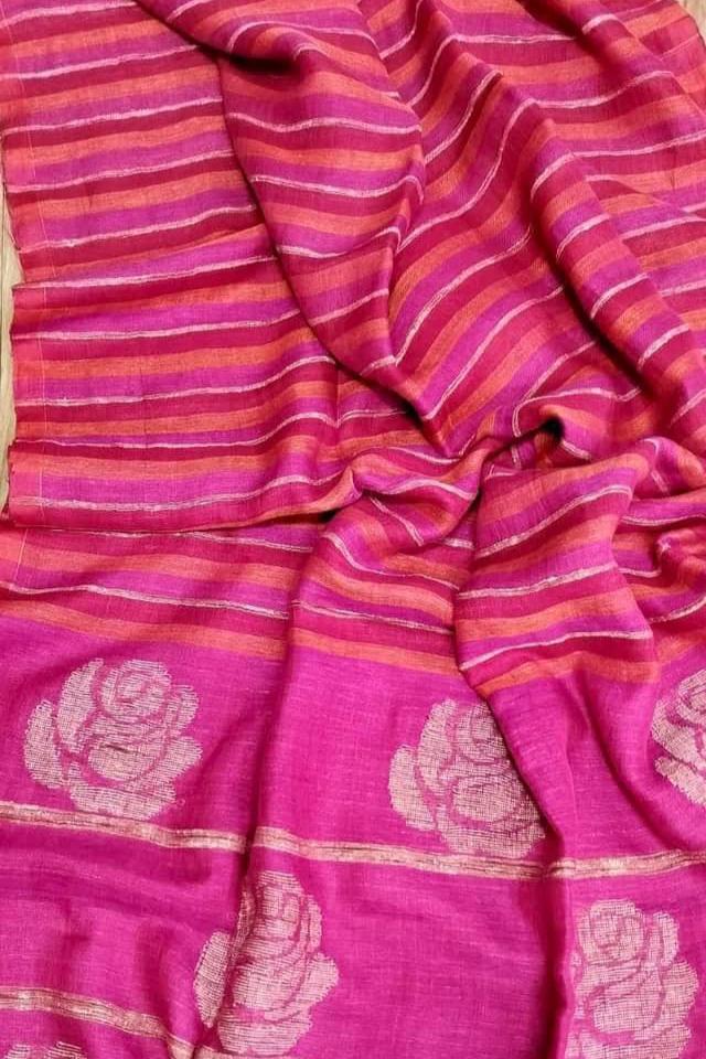 Rose and Stripe Linen (Saree)