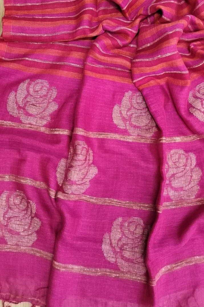 Rose and Stripe Linen (Saree)