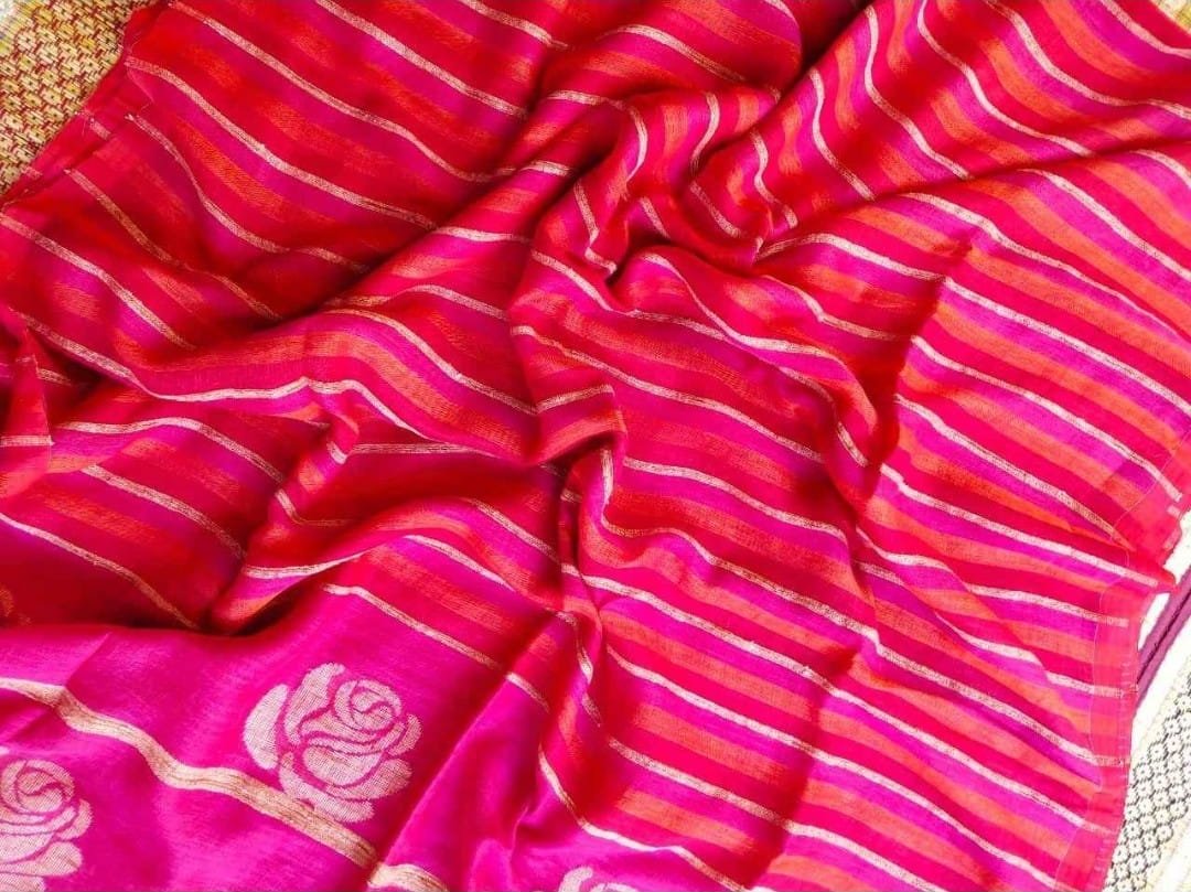 Rose and Stripe Linen (Saree)