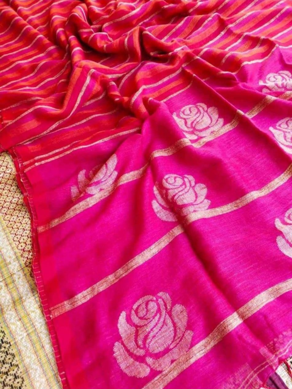 Rose and Stripe Linen (Saree)