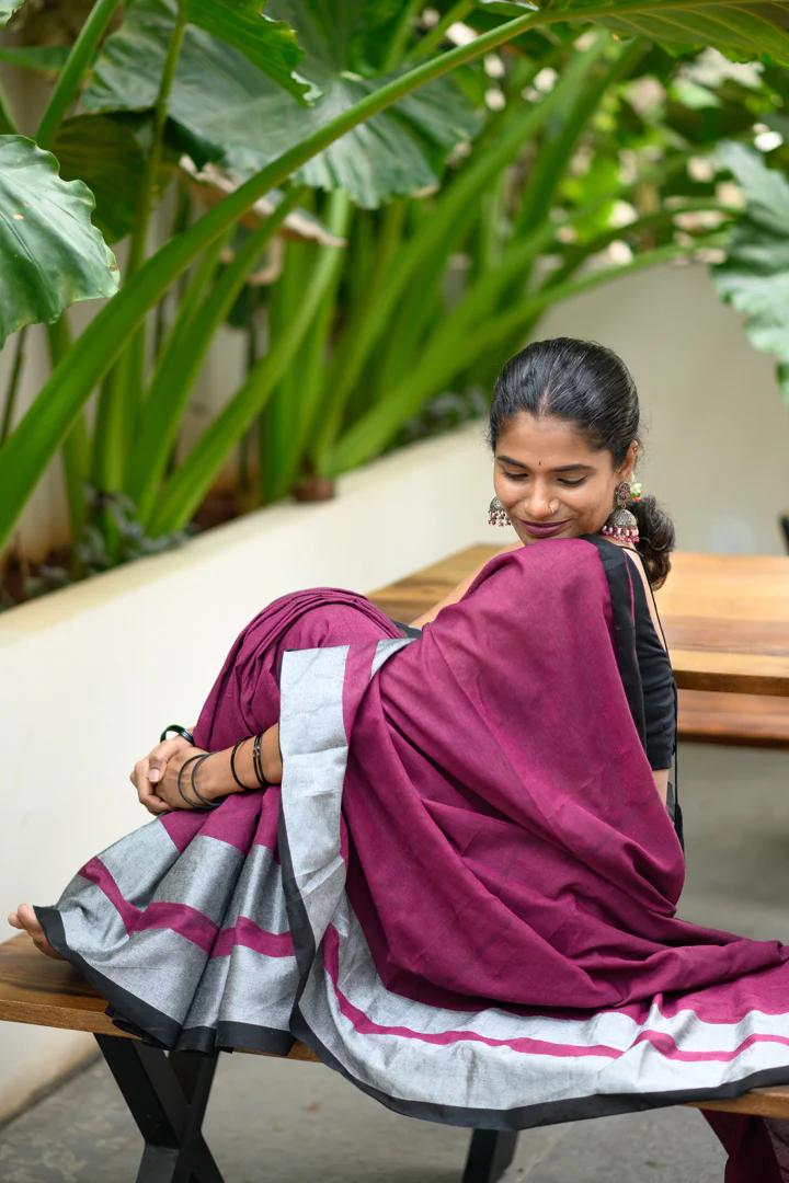 Raspberry Khadi (Saree)