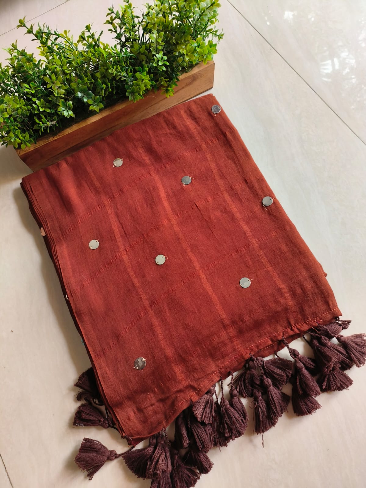 Bossy Brown Chumki in Box Mulmul (Saree)