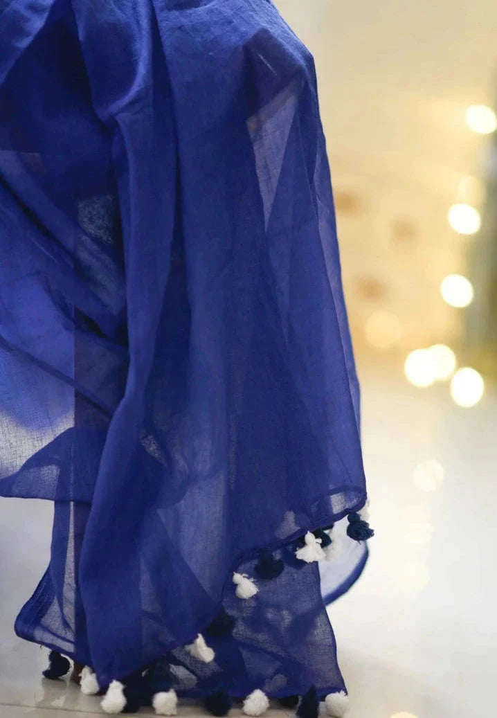 Dusk Blue Mulmul (Saree)