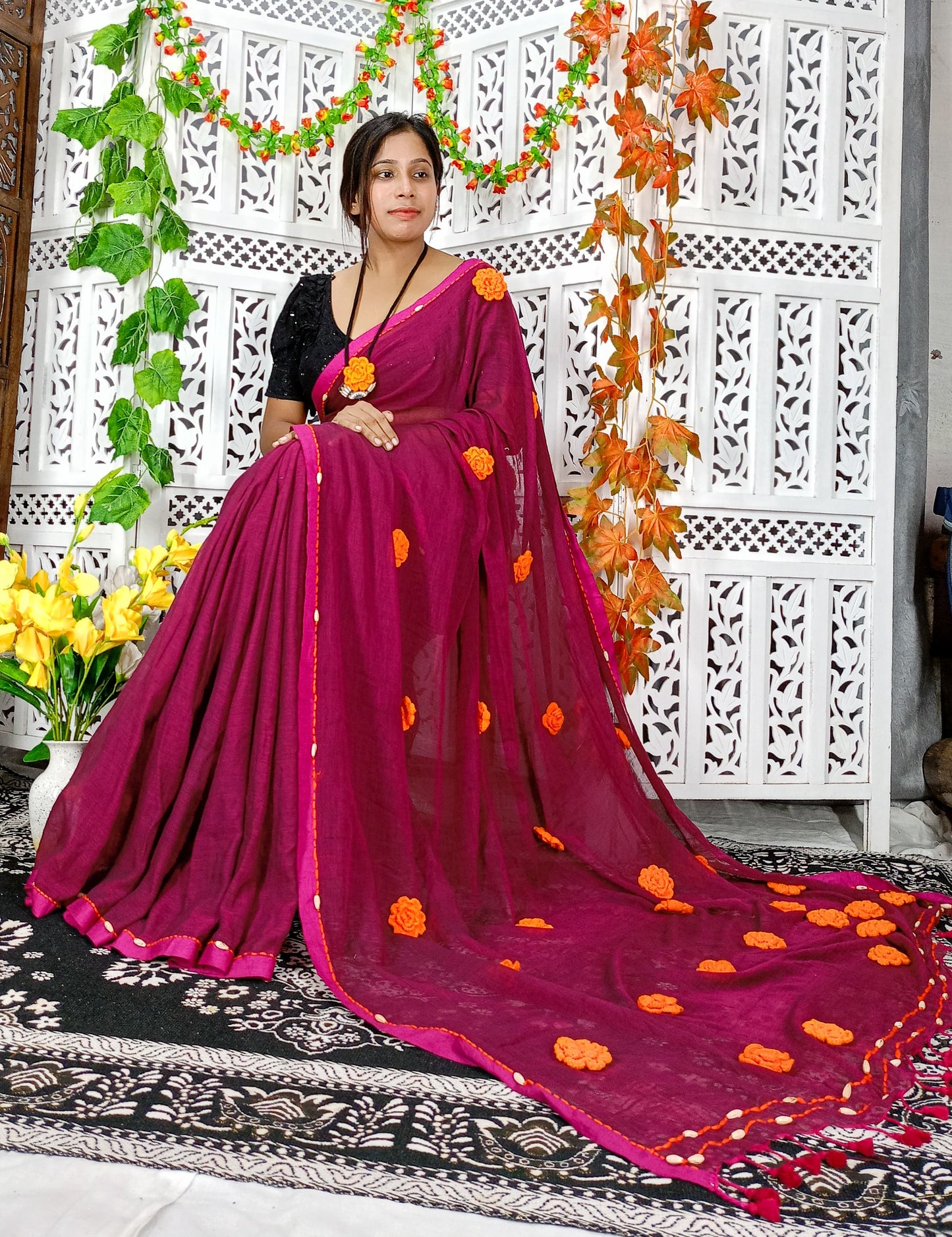 Rossy Marigold Mulmul (Saree)