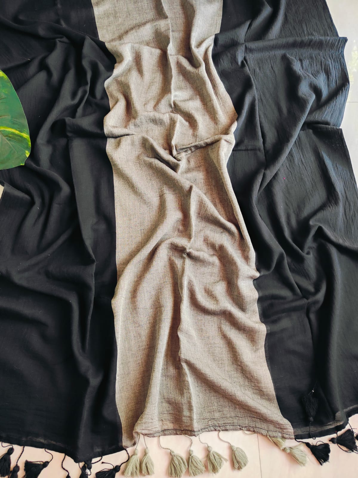 Grey in Black Mulmul (Saree)