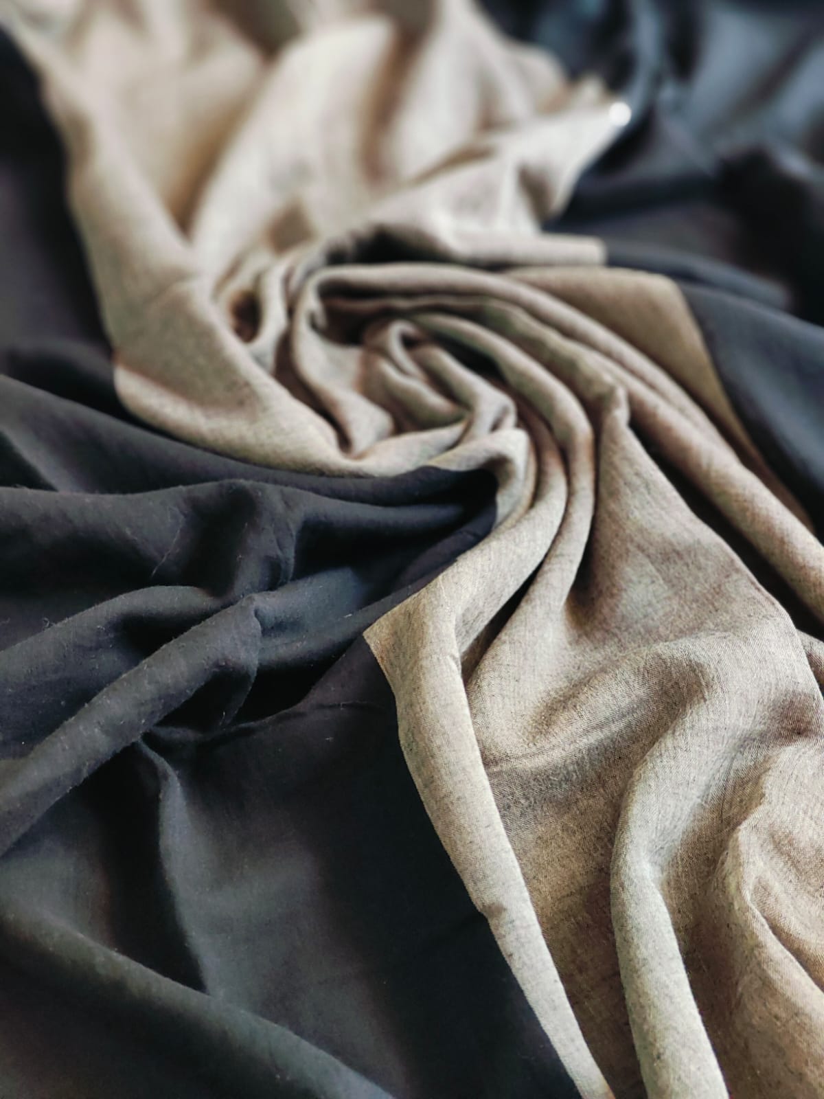 Grey in Black Mulmul (Saree)