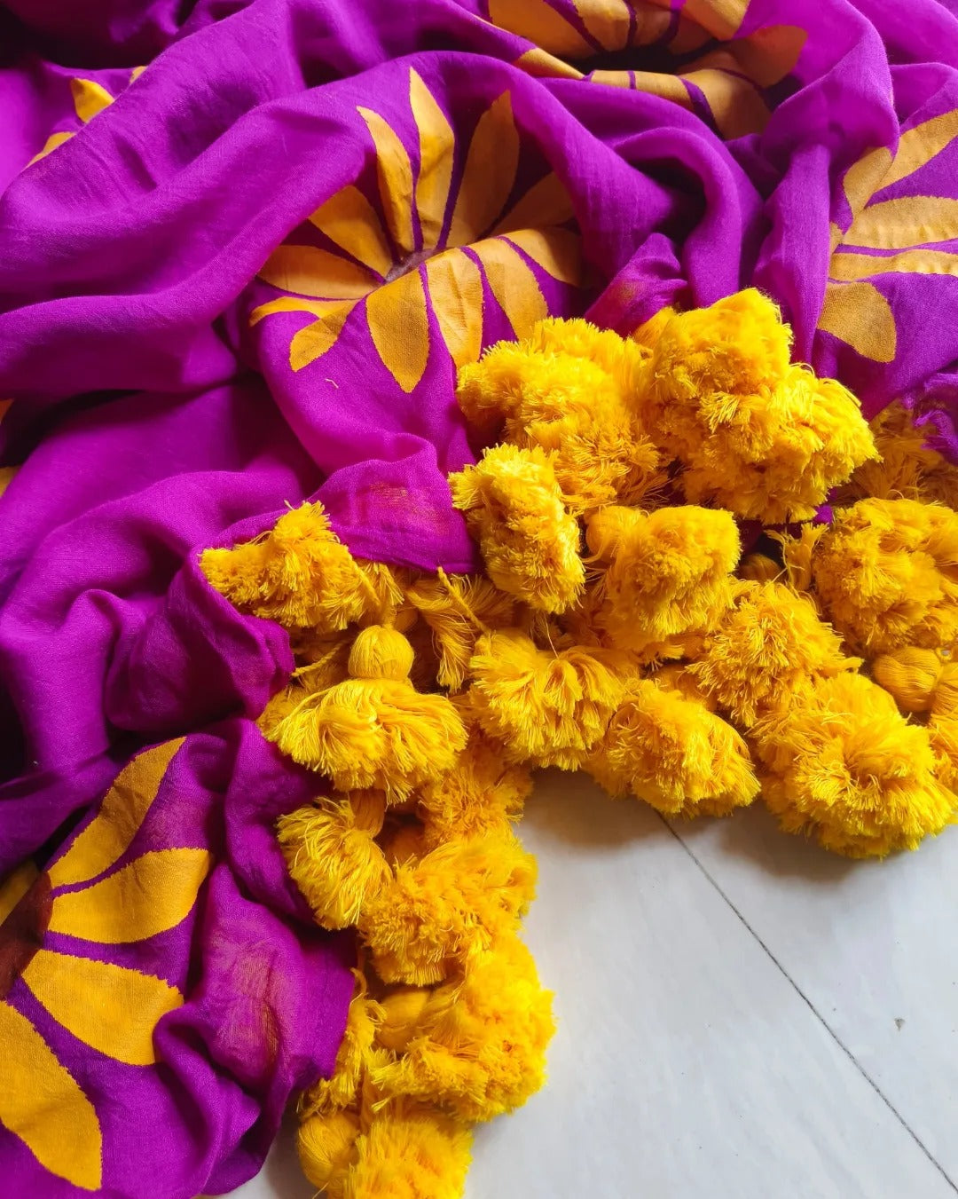Sunflower Cindrella Tassel Mulmul (Saree)