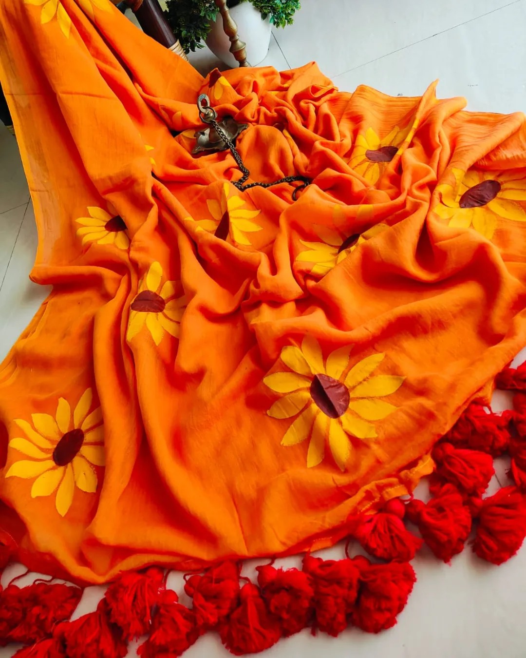 Sunflower Cindrella Tassel Mulmul (Saree)