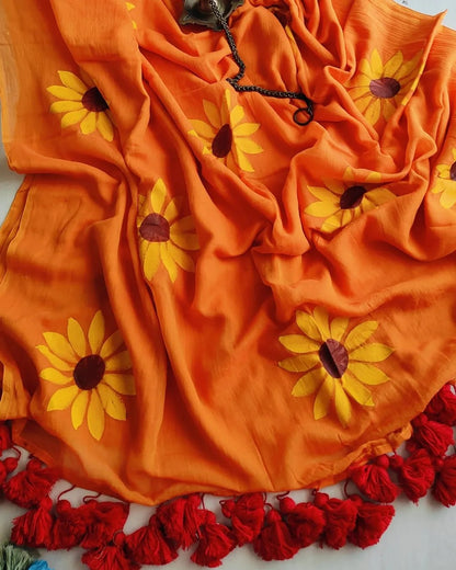 Sunflower Cindrella Tassel Mulmul (Saree)