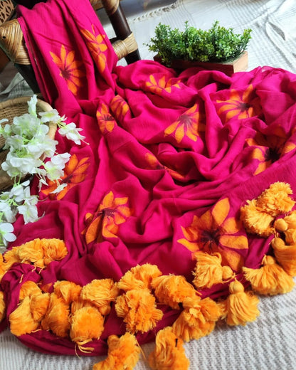 Sunflower Cindrella Tassel Mulmul (Saree)