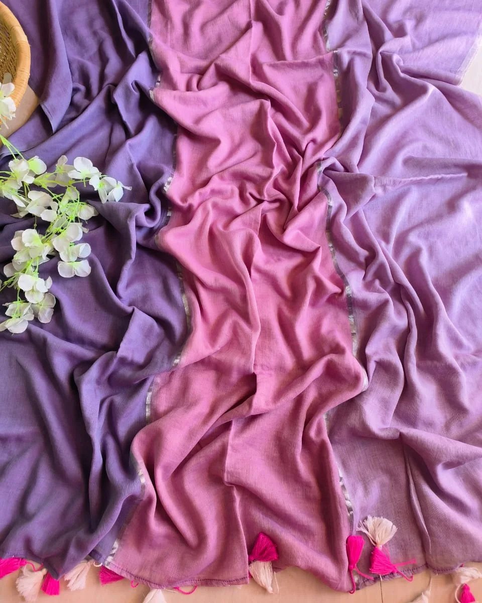 Rose and Lilac Mulmul (Saree)