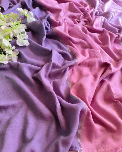 Rose and Lilac Mulmul (Saree)