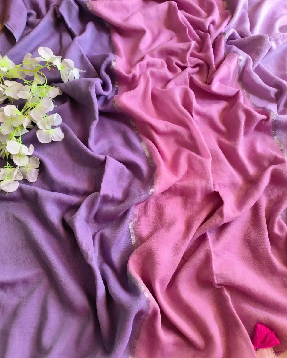 Rose and Lilac Mulmul (Saree)