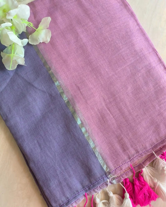 Rose and Lilac Mulmul (Saree)