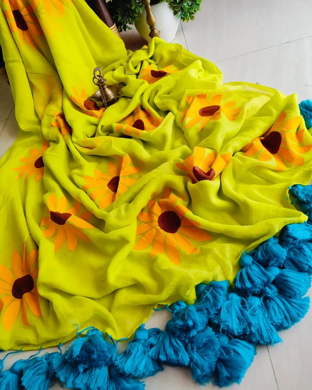 Sunflower Cindrella Tassel Mulmul (Saree)