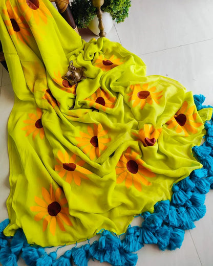 Sunflower Cindrella Tassel Mulmul (Saree)