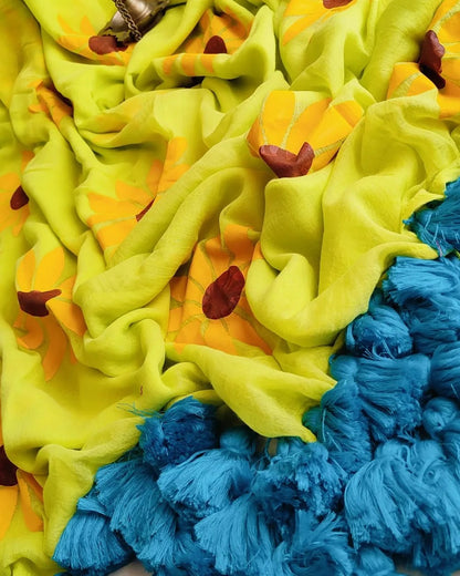 Sunflower Cindrella Tassel Mulmul (Saree)
