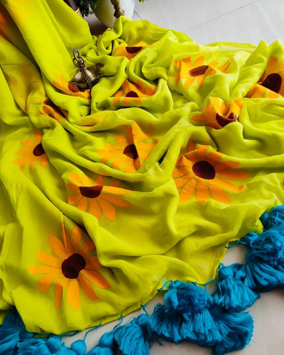 Sunflower Cindrella Tassel Mulmul (Saree)