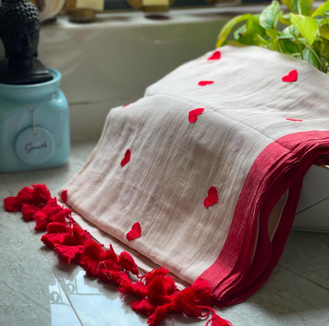 Heart Embroidered Mulmul (Saree)