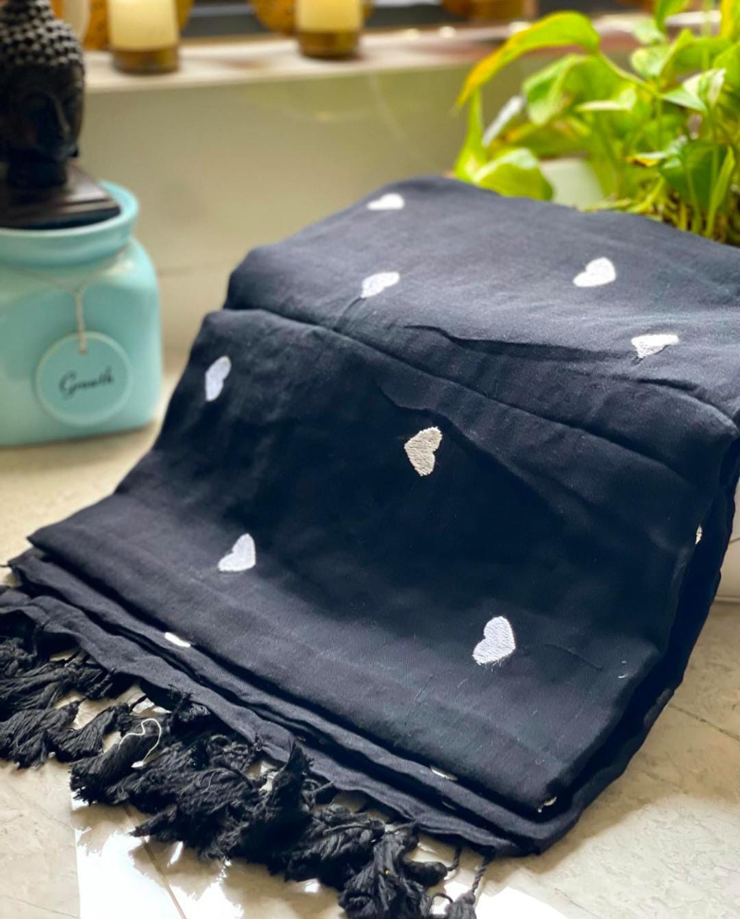 Heart Embroidered Mulmul (Saree)