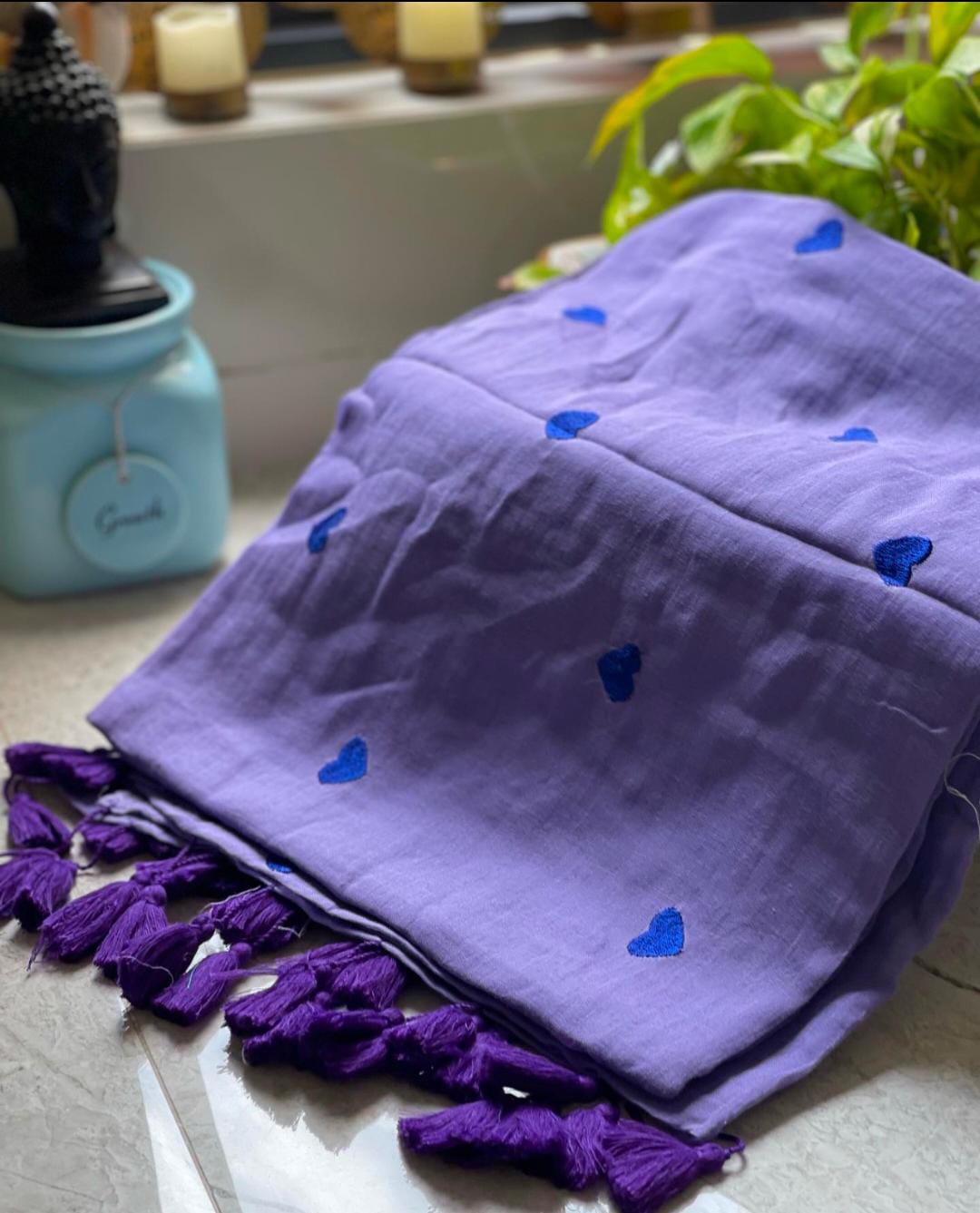 Heart Embroidered Mulmul (Saree)