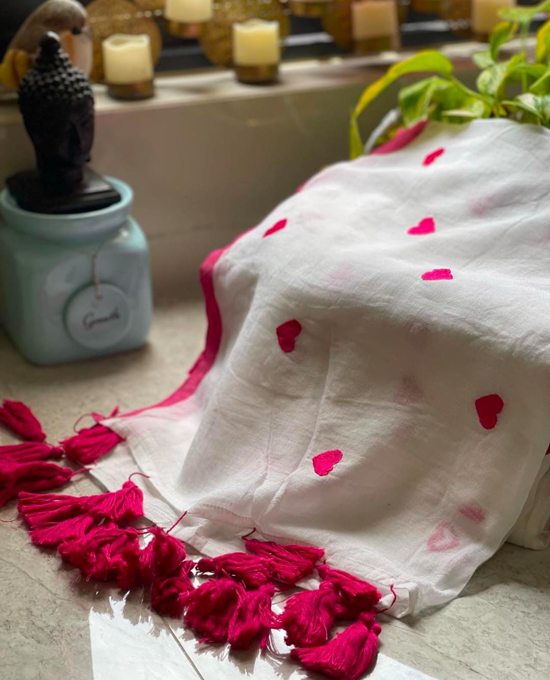 Heart Embroidered Mulmul (Saree)