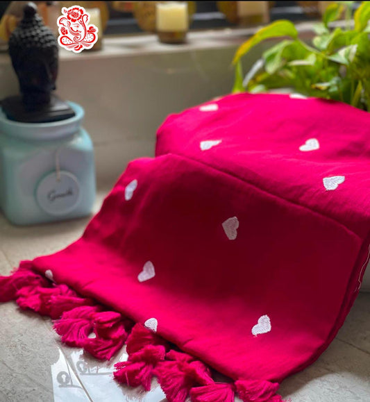 Heart Embroidered Mulmul (Saree)