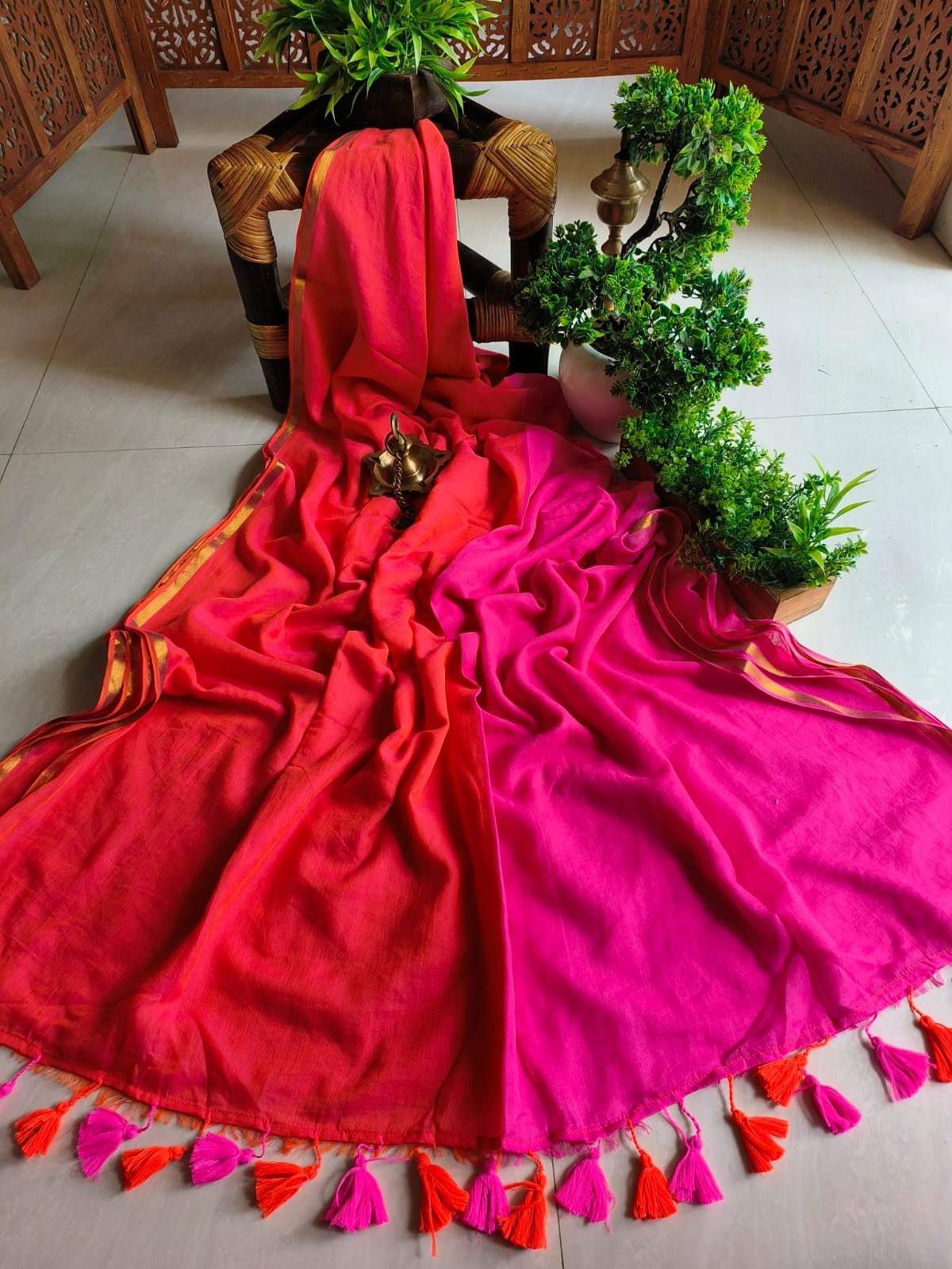 Dual Colour Mulmul (Saree)