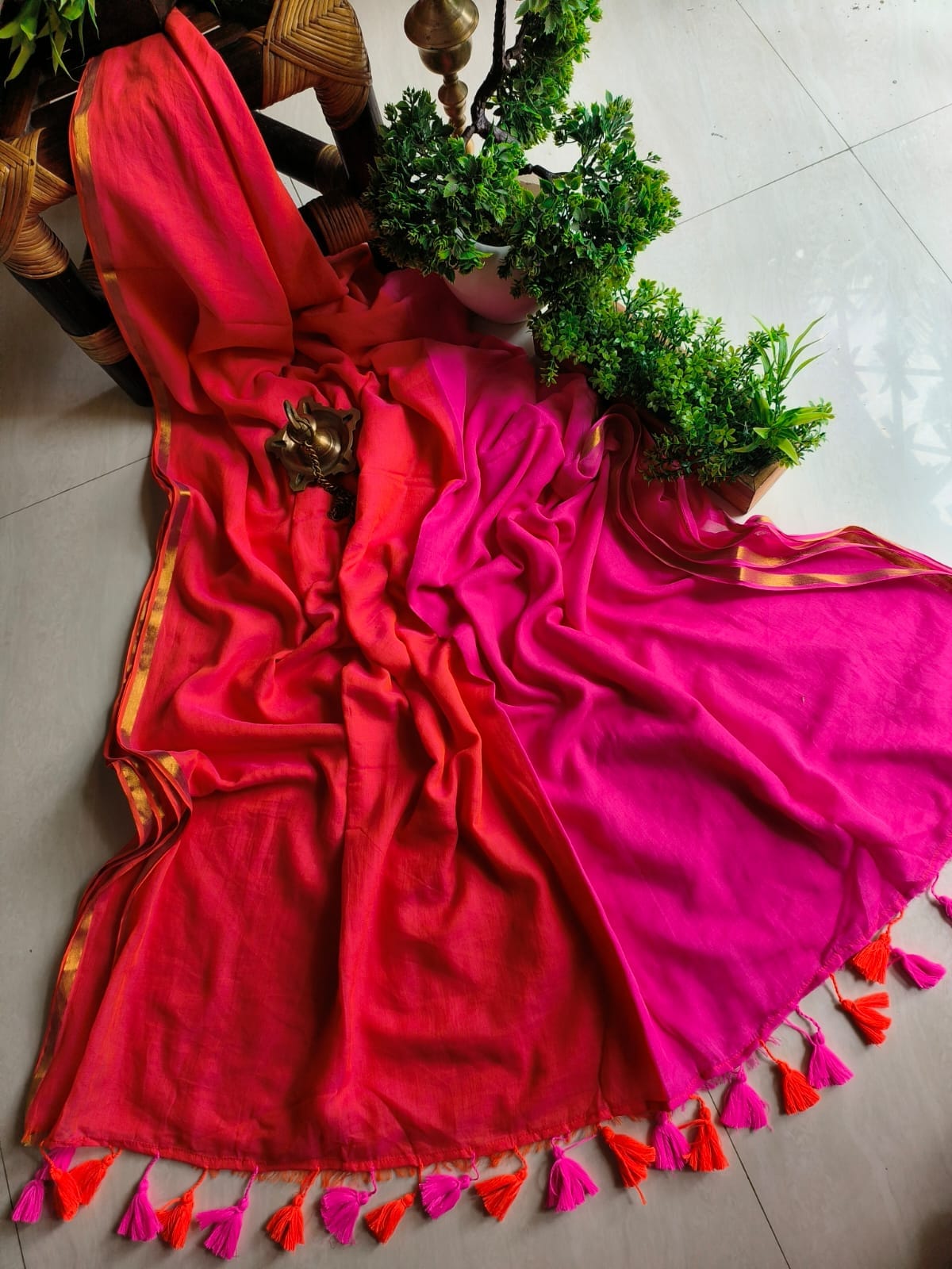 Dual Colour Mulmul (Saree)