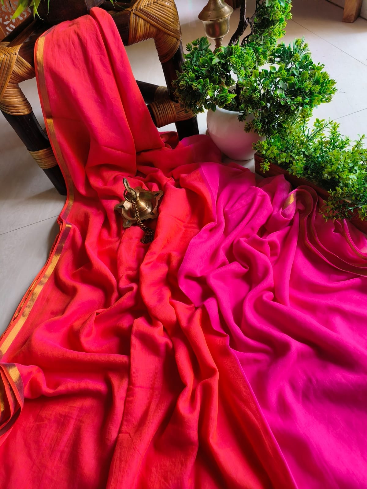 Dual Colour Mulmul (Saree)