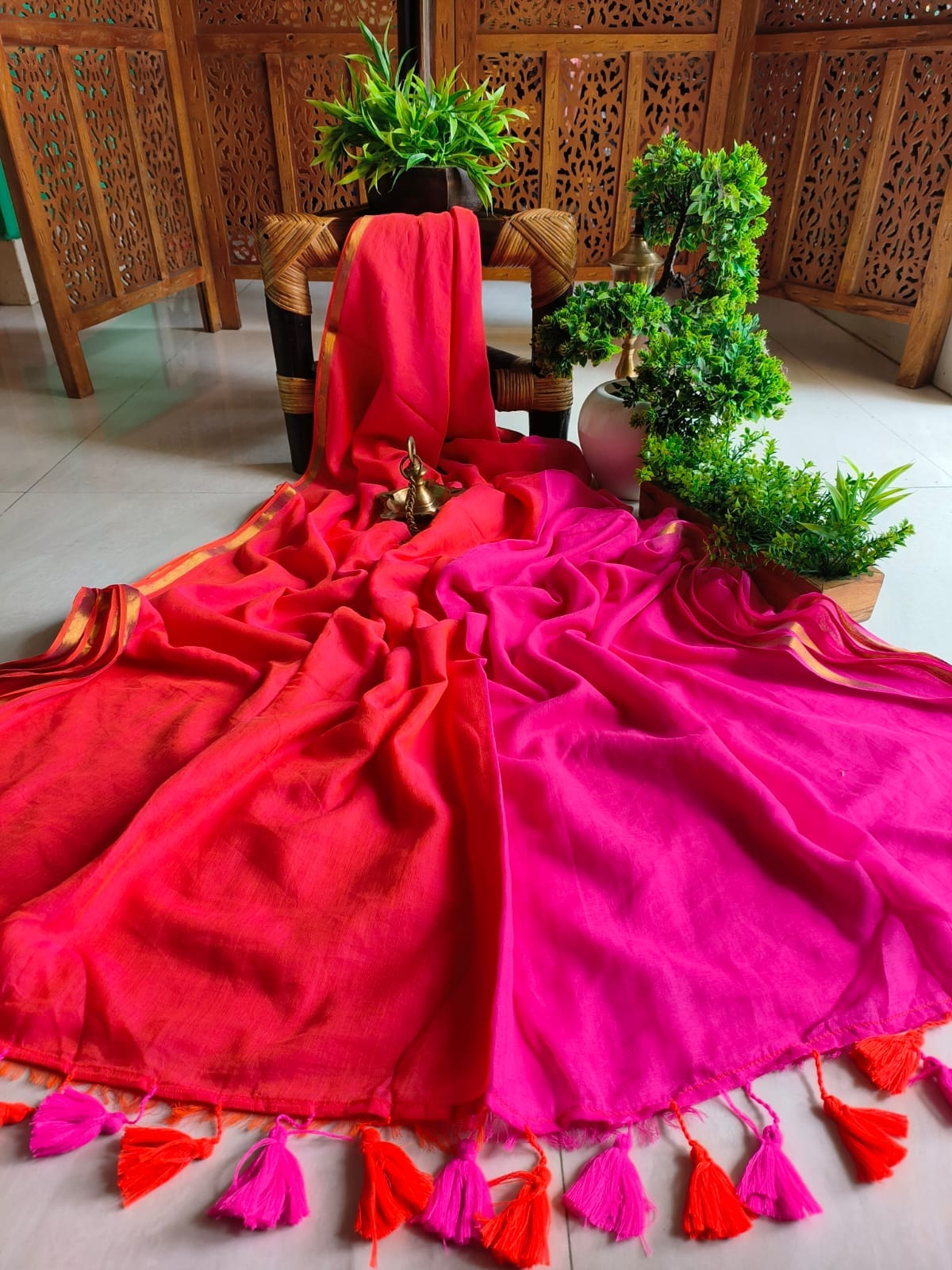 Dual Colour Mulmul (Saree)